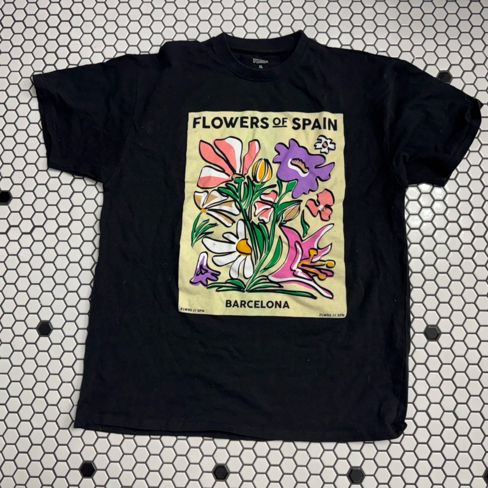Brisco brands Black T-Shirt with Floral Graphic size XL